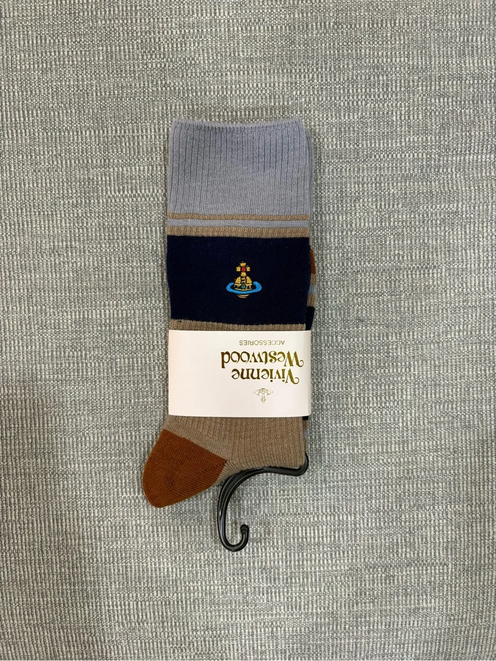 Vivienne Westwood Beige & Navy Striped Crew Sock one size